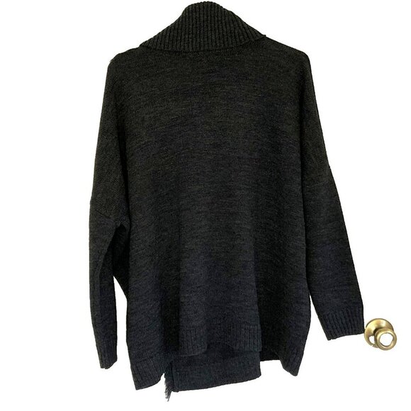 Ivanka Trump Cowl Neck Sweater Gray Fringed Asymmetric Oversized Medium - Picture 4 of 7